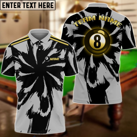 Maxcorners Billiards 8 Ball Gray Storms Personalized Name 3D Shirt