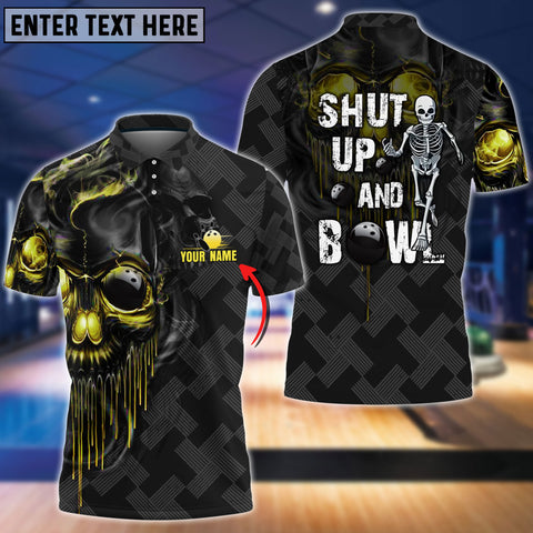 Maxcorners Shut Up And Bowl Golden Skull Personalized Name 3D Shirt