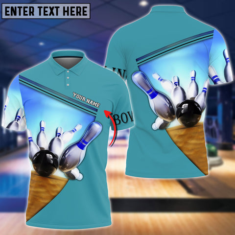 Maxcorners Ten Pin Bowling Blue Colorful Personalized Name 3D Shirt