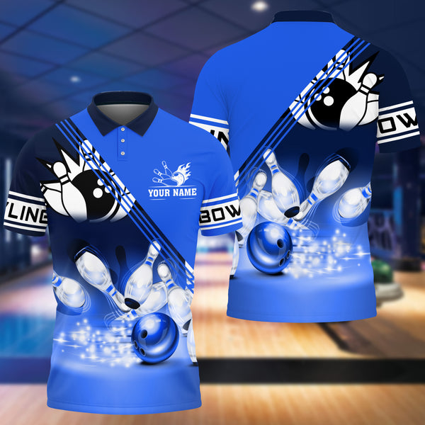 Maxcorners Bowling Ball Crashing Into The Pins Multicolor Option Personalized Name Polo Shirt