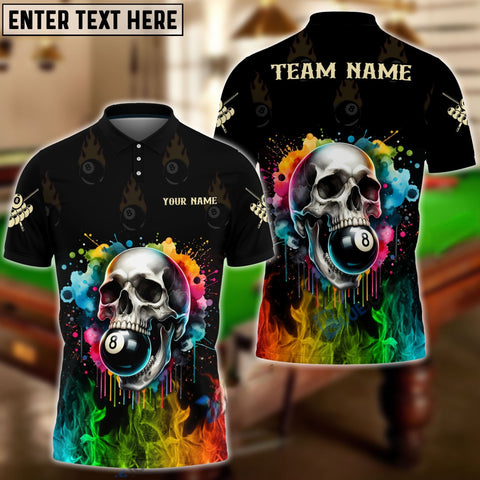 Maxcorners Billiard Colorful Skull Personalized Name 3D Shirt