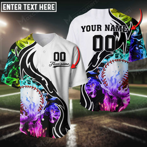 Maxcorners Baseball Jersey Multicolor Smoke Pattern Custom 3D Shirt