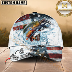 Maxcorners Fishing Jump Action American Flag Water Splash Art Multi Options Personalized Name Cap