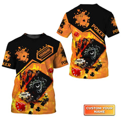 Maxcorners Poker Royal Flush On Fire Personalized Name 3D Tshirt Gift For Poker PlayersLM1009