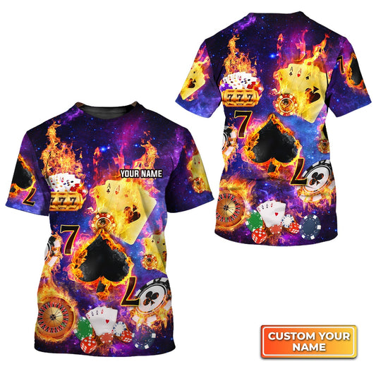 Maxcorners Funny Poker Casino Seamless Pattern Personalized Name 3D Tshirt Gift For Poker PlayersLM1009