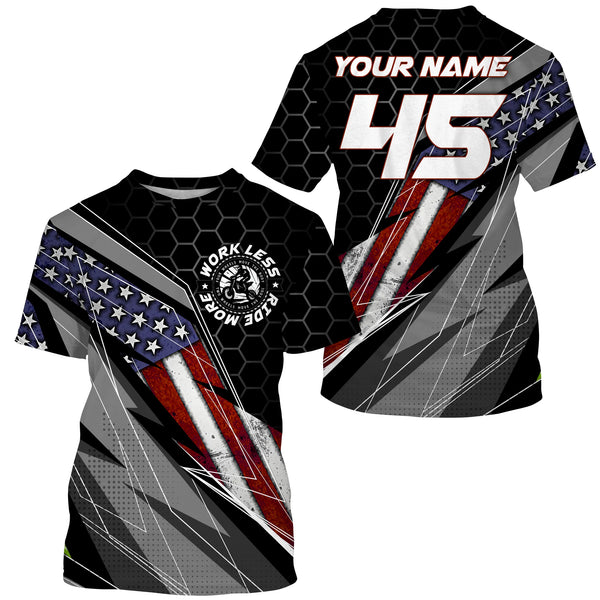 Personalized Racing Jersey UPF30+ Patriotic Work Less Ride More Dirt Bike Motocross Racewear