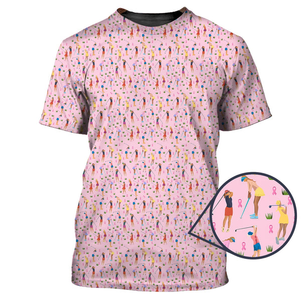 Maxcorners Breast Cancer Golf Shirt, Funny Pattern Golf Shirt, Golf Gift For Golfer