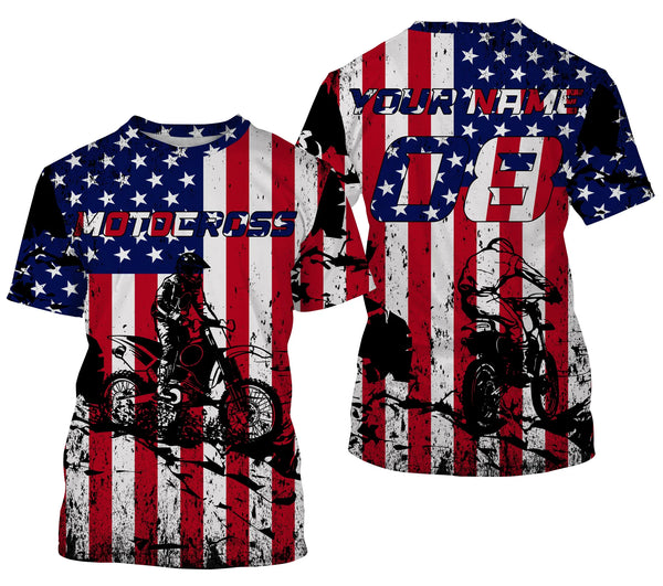 American Flag Motocross Jersey Personalized UPF30+ Adult&Kid Patriotic MX Racing Motorcycle Jersey