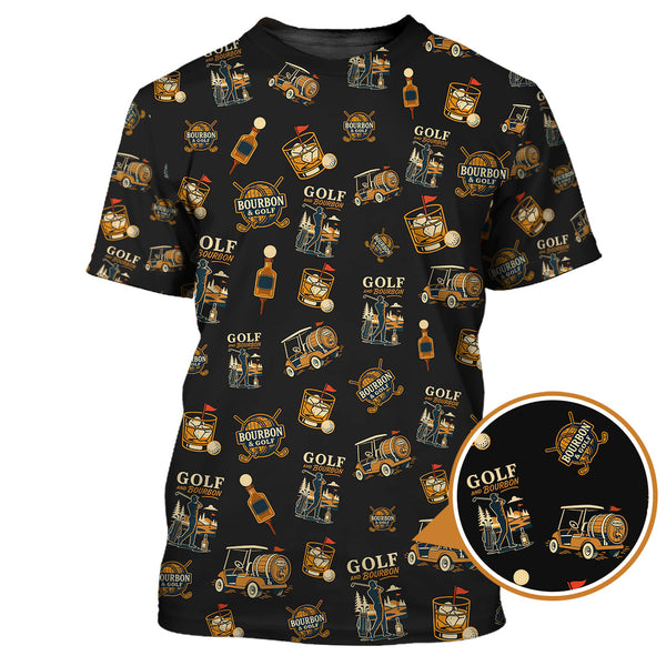 Maxcorners Golf and Bourbon Pattern Polos, Funny Bourbon Shirt For Men, Crazy Golf Shirts For Golfers