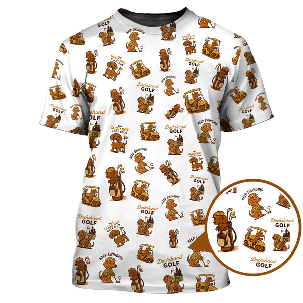 Maxcorners Dachshund Pattern Golf Polos, Funny Dachshund Golf Shirt, Pattern Golf Shirt For Golfers