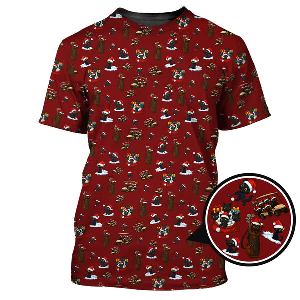 Maxcorners Christmas Golf Shirt, Crazy Pattern Golf Shirt For Pet Lover, Funny Cat Golf Shirt For Men