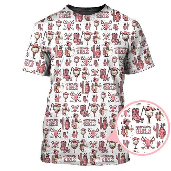 Maxcorners Let’s Go Girls Golf Pattern Shirt, Western Cowgirl Golf Polos For Golfers, Funny Golf Shirts For Women's