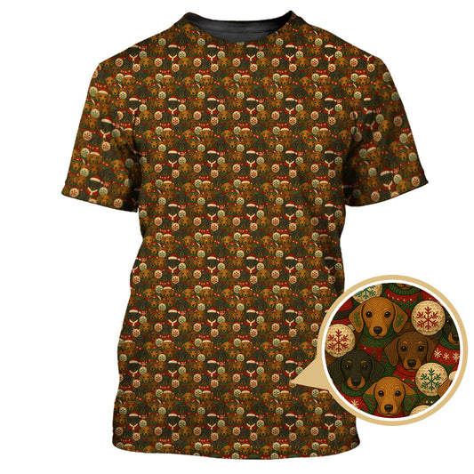 Maxcorners Funny Pattern Golf Shirt, Dachshund Golf Shirt, Christmas Golf Shirt, Golf Gift For Men