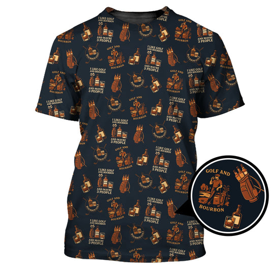 Maxcorners Golf And Bourbon Pattern Polos, Funny Bourbon Golf Shirt For Men's, Golf Gift For Golfers