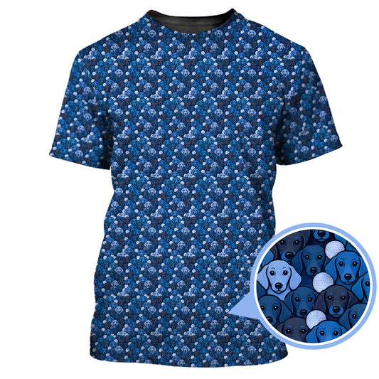 Maxcorners Dachshund Dog Pattern Golf Shirt With Navy Color , Funny Dachshund Golf Shirt For Golfers, Golf Gift For Dog Lover