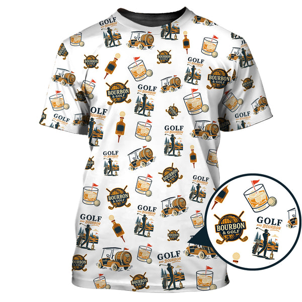 Maxcorners Funny Bourbon Pattern Polos, Golf and Bourbon Shirt for Men, Gift For Golfers