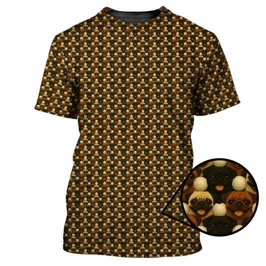 Maxcorners Pug Golf Polos For Golfers, Pug Golf Pattern Shirt, Funny Dog Golf Shirt For Men