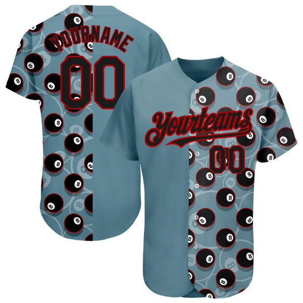 Maxcorners Personalized Text And Number Billiard Blue Gray 3D Pattern Baseball Jersey Shirt