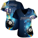 Maxcorners Personalized Text And Number Billiard Blue Sea 3D Pattern Baseball Jersey Shirt