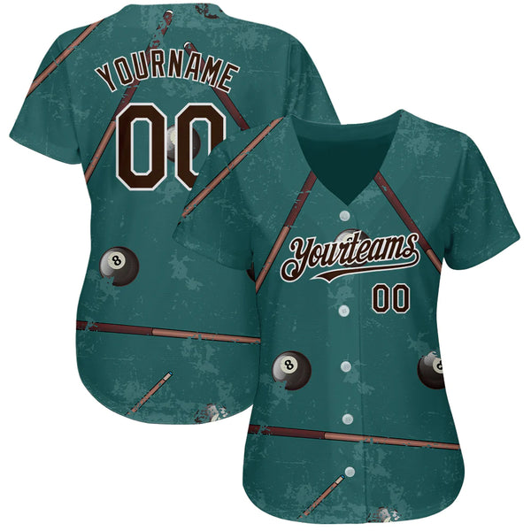 Maxcorners Personalized Text And Number Billiard Cue Green 3D Pattern Baseball Jersey Shirt