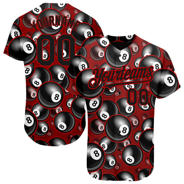 Maxcorners Personalized Text And Number Billiard Ball 8 Red Black 3D Pattern Baseball Jersey Shirt