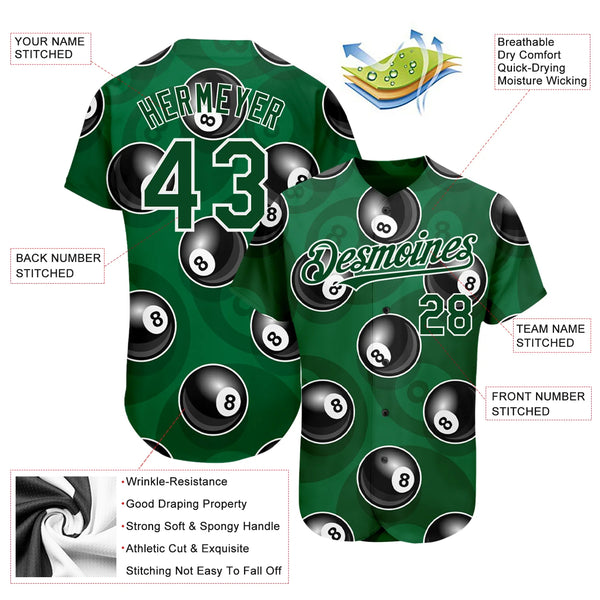 Maxcorners Personalized Text And Number Billiard Green Black 3D Pattern Baseball Jersey Shirt