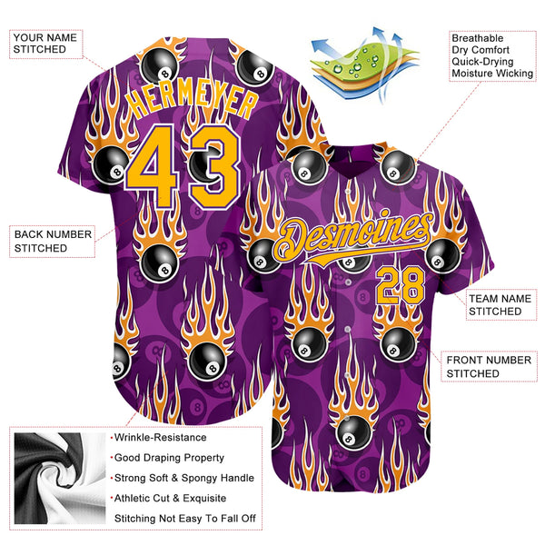 Maxcorners Personalized Text And Number Billiard Purple 3D Pattern Baseball Jersey Shirt