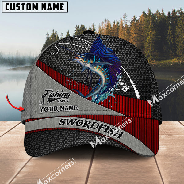 Maxcorners Swordfish Fishing Personalized Name Metal Pattern 3D Classic Cap