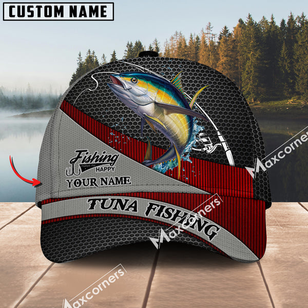 Maxcorners Tuna Fishing Personalized Name Metal Pattern 3D Classic Cap