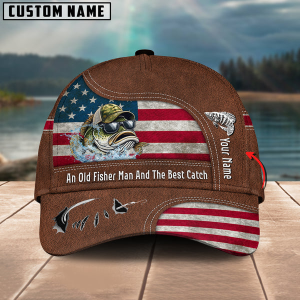 Maxcorners Crappie Fishing US Flag Personalized Name Blue 3D Classic Cap