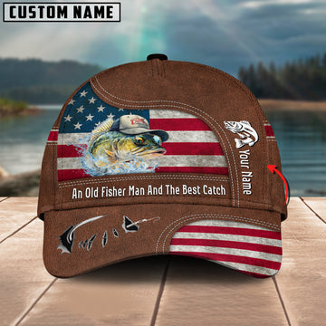 Maxcorners Walleye Fishing US Flag Personalized Name Blue 3D Classic Cap