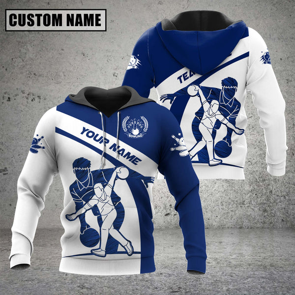 Maxcorners Custom Name Bowling Sport Blue 3D Hoodie