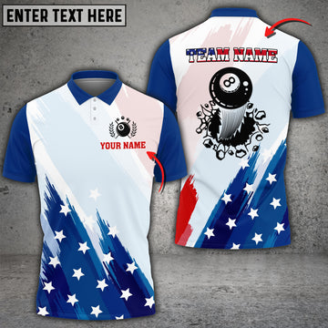 Maxcorners Billiards US Flag Ball 8 Personalized Name, Team Name 3D Shirt