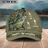 Maxcorners Crappie Fishing Hooked On Freedom Personalized Name Blue 3D Classic Cap