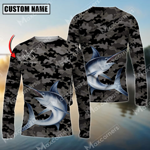 Maxcorner Swordfish Fishing Camo Personalized Name 3D Long Sleeve Shirt