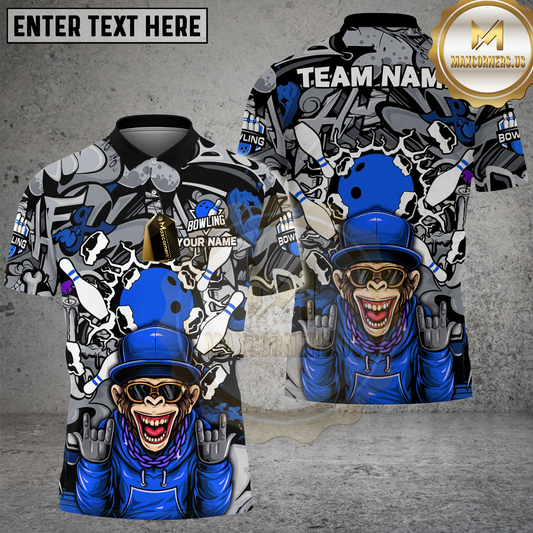 Maxcorners Bowling Monkey Street Style Angry Cartoon Multicolor Options Personalized Name, Team Name 3D Shirt (4 Colors)