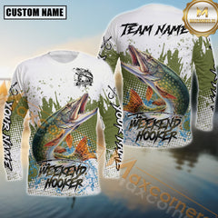 Maxcorners Pike Fishing Weekend Hooker Splash Graphic Personalized Name, Team Name 3D Long Sleeve Shirt