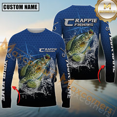 Maxcorners Crappie Fishing Jumping Fish Splash Effect Personalized Name 3D Long Sleeve Shirt