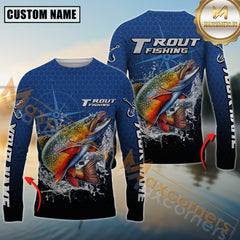 Maxcorners Trout Fishing Jumping Fish Splash Effect Personalized Name  3D Long Sleeve Shirt