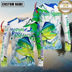 Maxcorners MahiMahi Fishing Big Catch Splash Personalized Name, Team Name 3D Long Sleeve Shirt