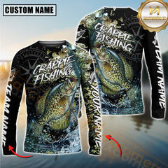 Maxcorners Crappie Fishing Jumping Fish 3D Printed Personalized Name, Team Name Long Sleeve Fishing Jersey