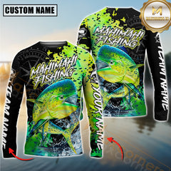Maxcorners Mahi Mahi Fishing Jumping Fish 3D Printed Personalized Name, Team Name Long Sleeve Fishing Jersey