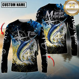 Maxcorners Tuna Fishing Compass Splash 3D Personalized Name, Team Name Long Sleeve Shirt