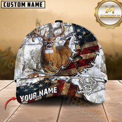 Maxcorners Deer Hunting American Flag Rustic Camo Multicolor Options Personalized Name 3D Cap