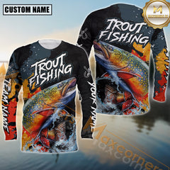 Maxcorners Trout Fishing Shirt Camo Splash Design Personalized Name, Team Name 3D Long Sleeve Shirt