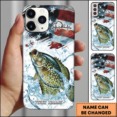 Maxcorners Crappie Fishing American Flag Splash Art Personalized Name Phone Case
