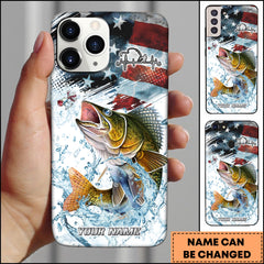 Maxcorners Walleye Fishing American Flag Splash Art Personalized Name Phone Case