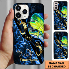Maxcorners Mahi-mahi Fishing Tribal Gold Blue Flame Personalized Name Phone Case