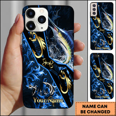 Maxcorners Marlin Fishing Tribal Gold Blue Flame Personalized Name Phone Case