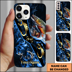 Maxcorners Trout Fishing Tribal Gold Blue Flame Personalized Name Phone Case